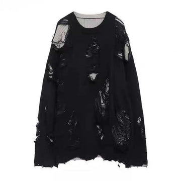 Getadme Long Sleeve Sweater Streetwear Men's Sweater Hip Hop Style Ripped Two-piece Design Knitted Round Neck Soft Warm Fall/winter